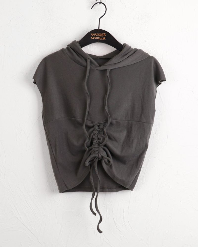 Ron's shirring string crop hooded tank top