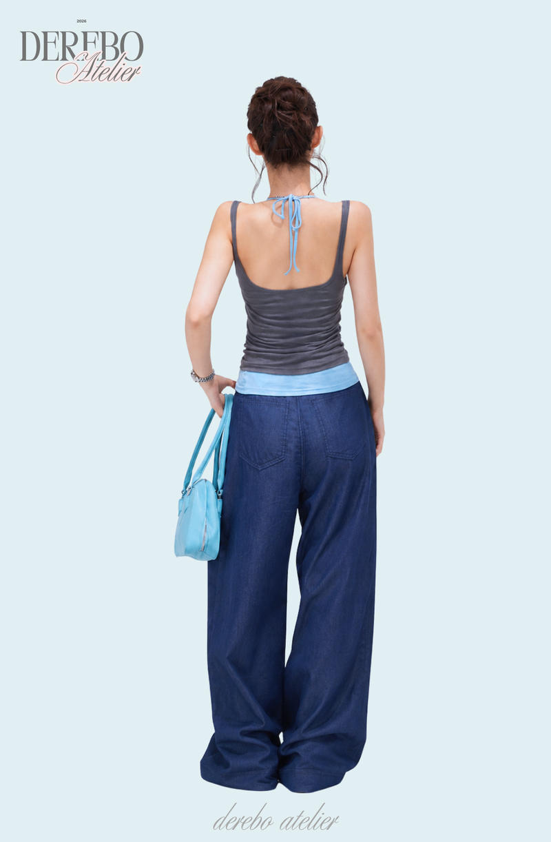 Blue Charcoal Halter Layered Sleeveless Top