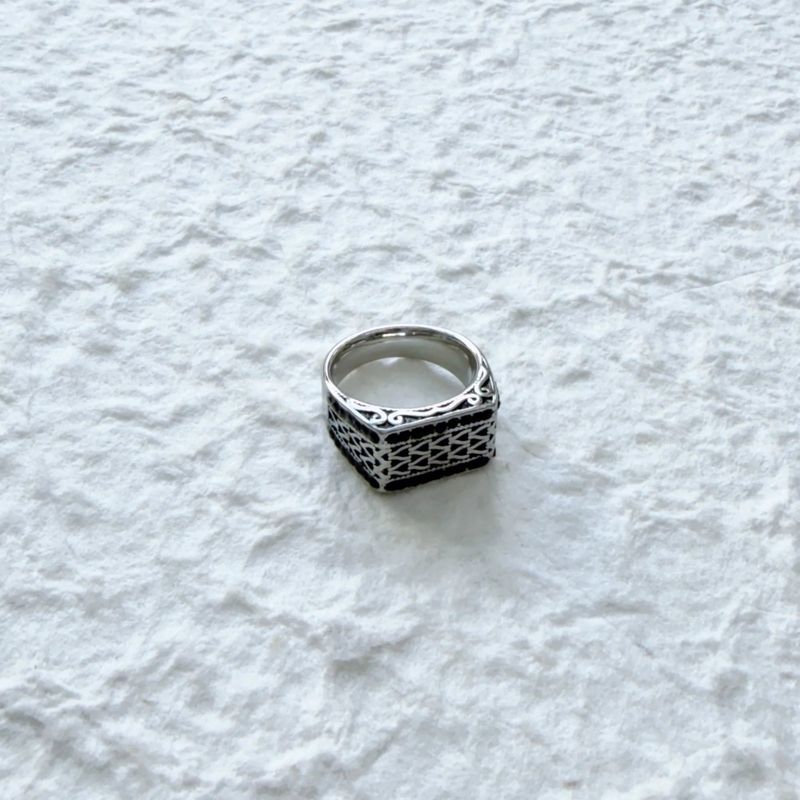 Black Silver Carved Ring