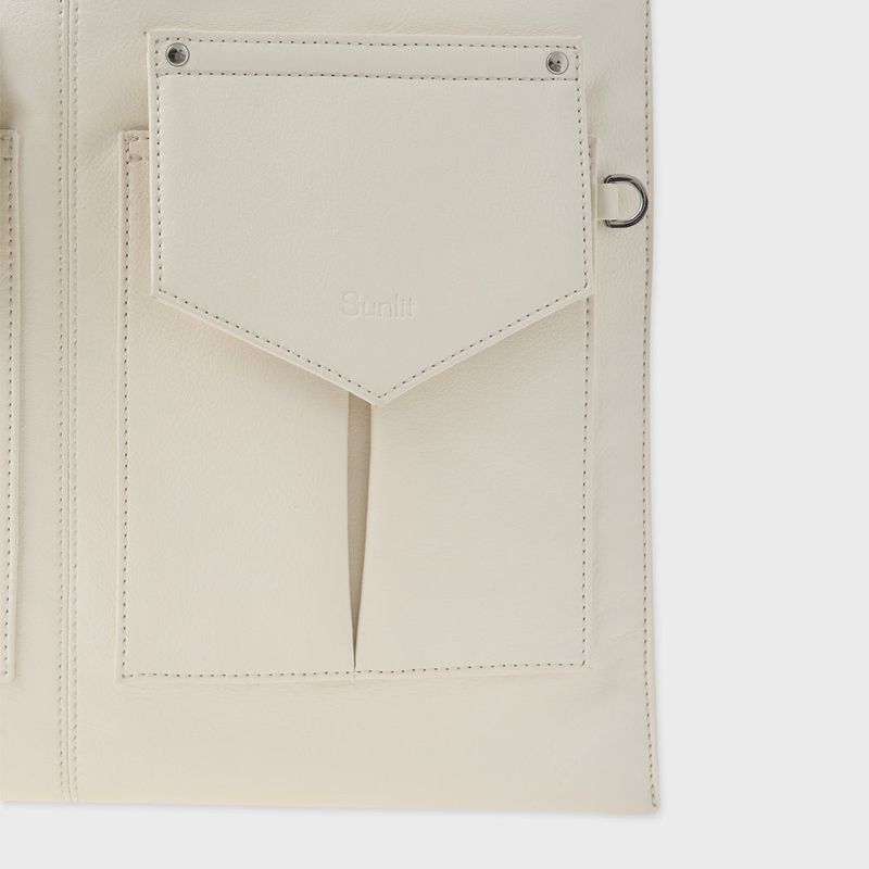 Leather 2 Pocket Flat Bag Set (White)