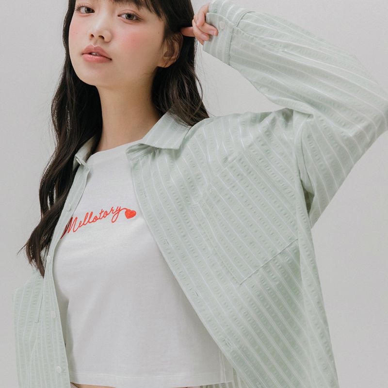 mellotory（メロートリー）の「TWO POCKET STRIPE SHIRT (MINT)（Tops）」