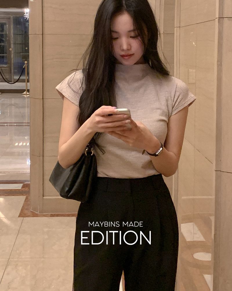 [MADE] Classy half‑neck wrinkle T‑shirt