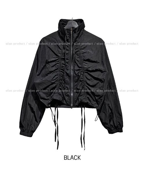 Sunlit strap shirring nylon zip-up jacket
