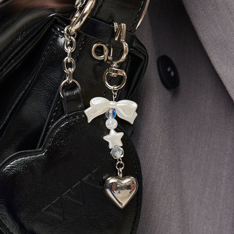 Pearl Ribbon Heart Logo Keyring