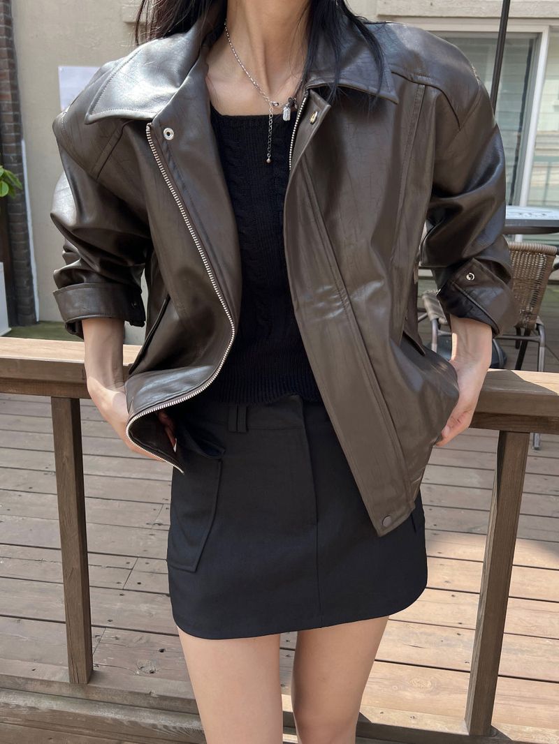 Old box leather bike overfit leather jacket (2 colors)