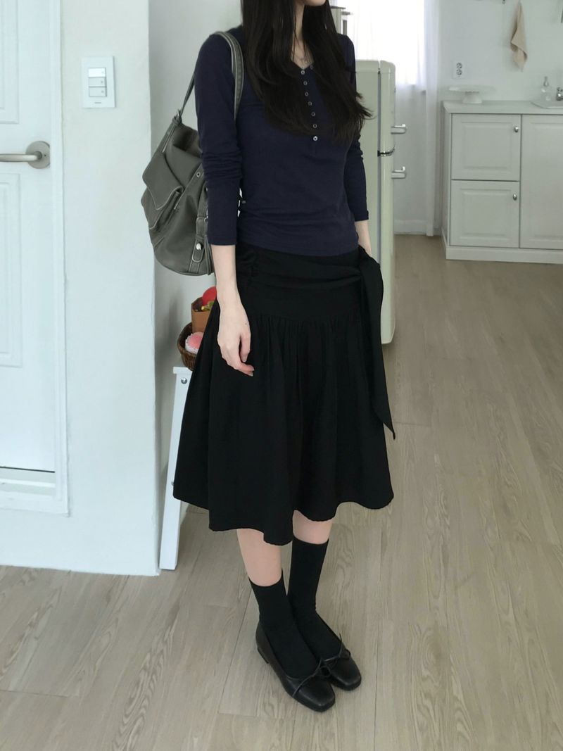 Shirring Strap Midi Skirt (2 colors)