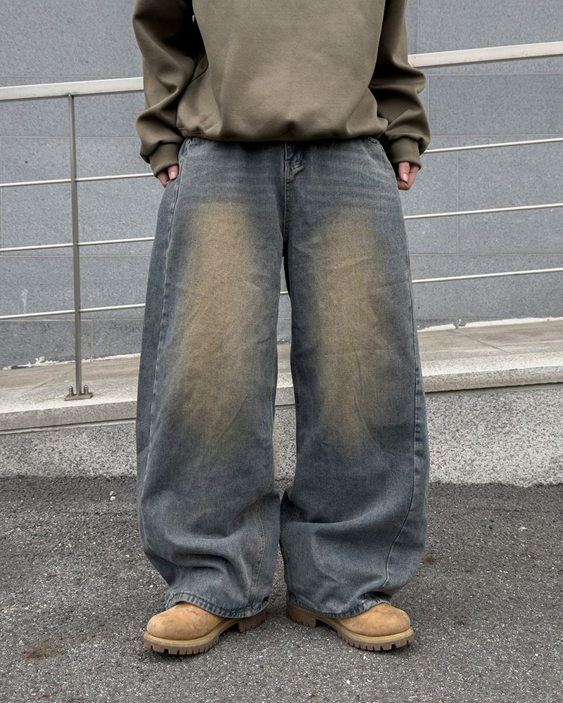 Mech side tuck wide denim pants