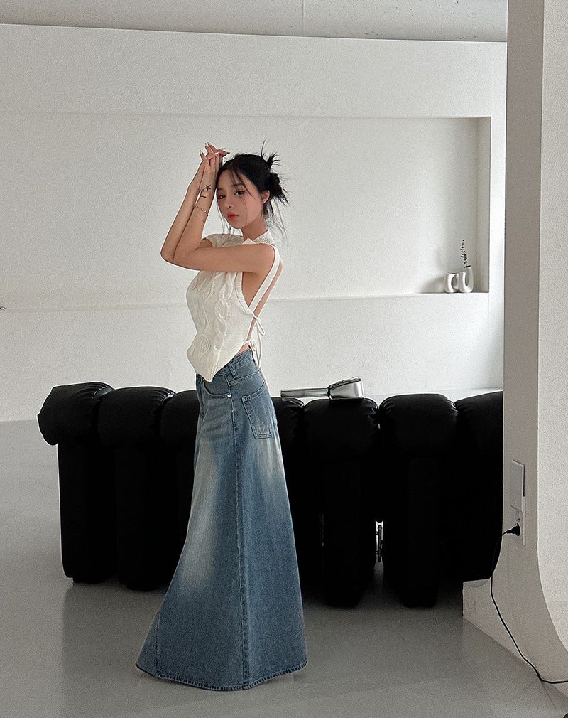 Denim Maxi Long Skirt