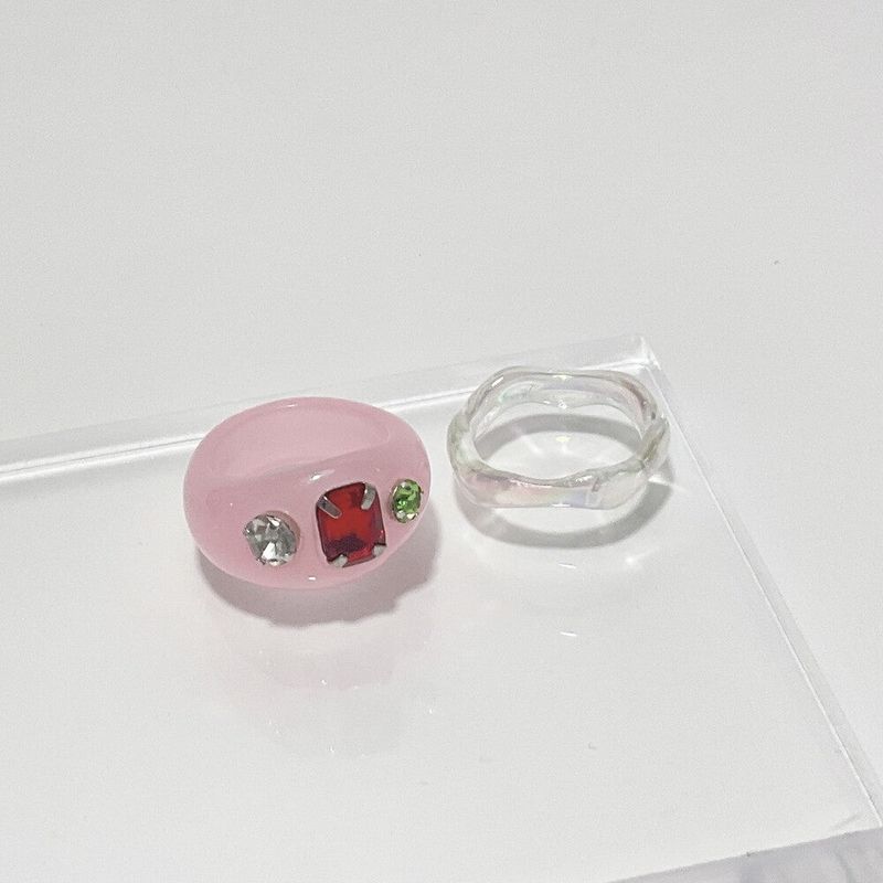 0039 Acrylic pink stone ring set