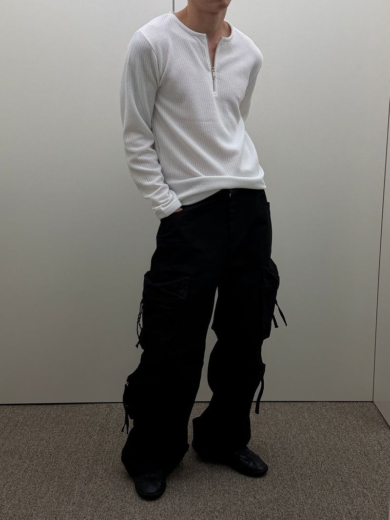 Slim half zip up ribbed t-shirts(2color)