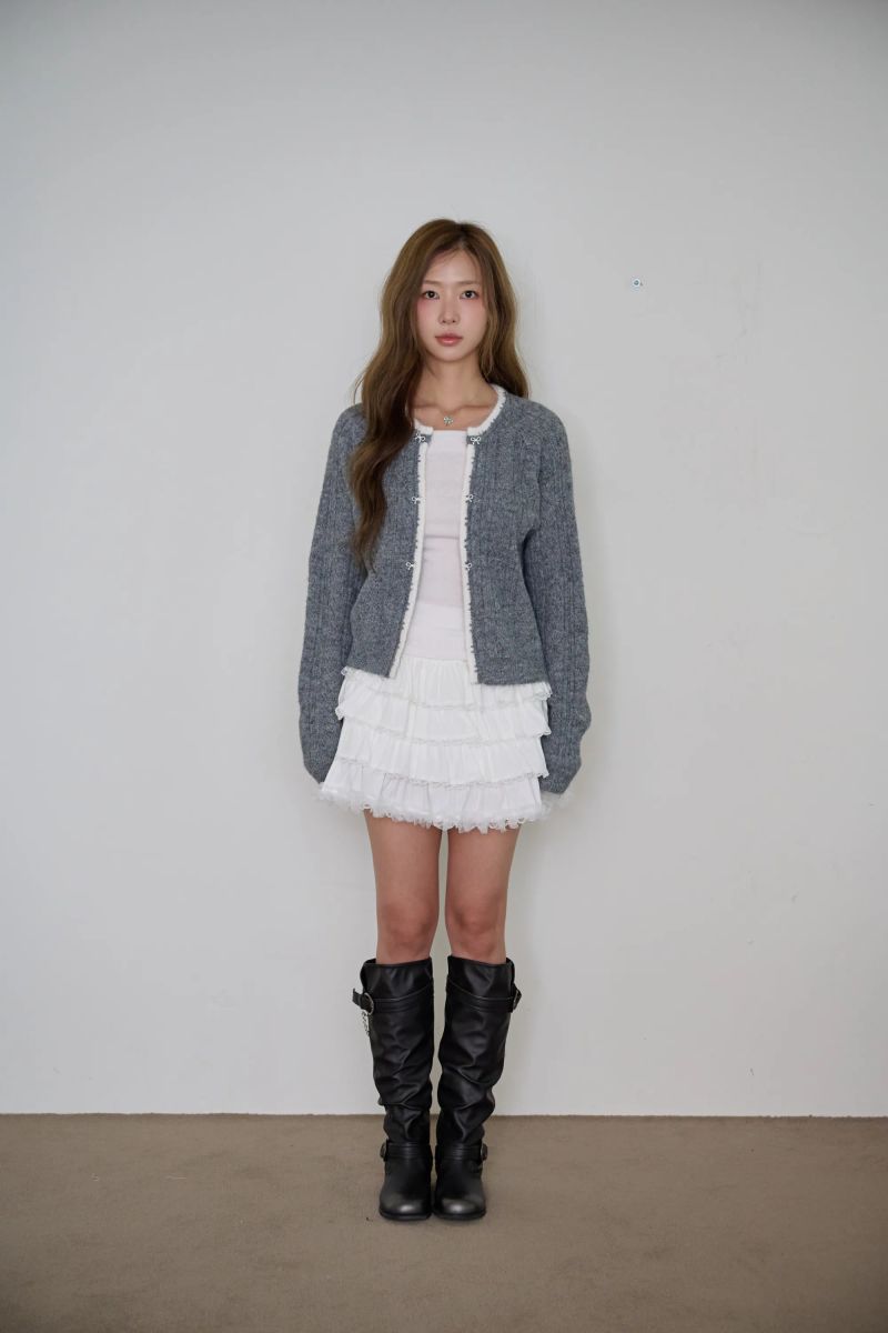 PINK PINEAPPLE（ピンクパイナップル）の「PREPPY RIBBON KNIT CARDIGAN（Tops）」