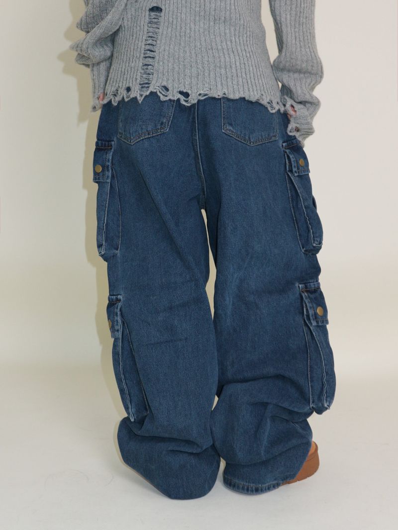 Zelda Double Pocket String Wide Denim Pants