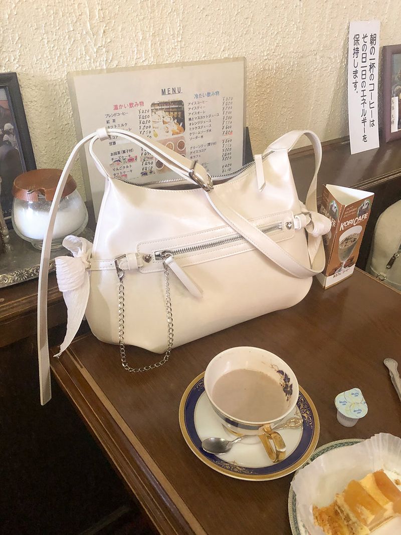 Belted ribbon bag_cream