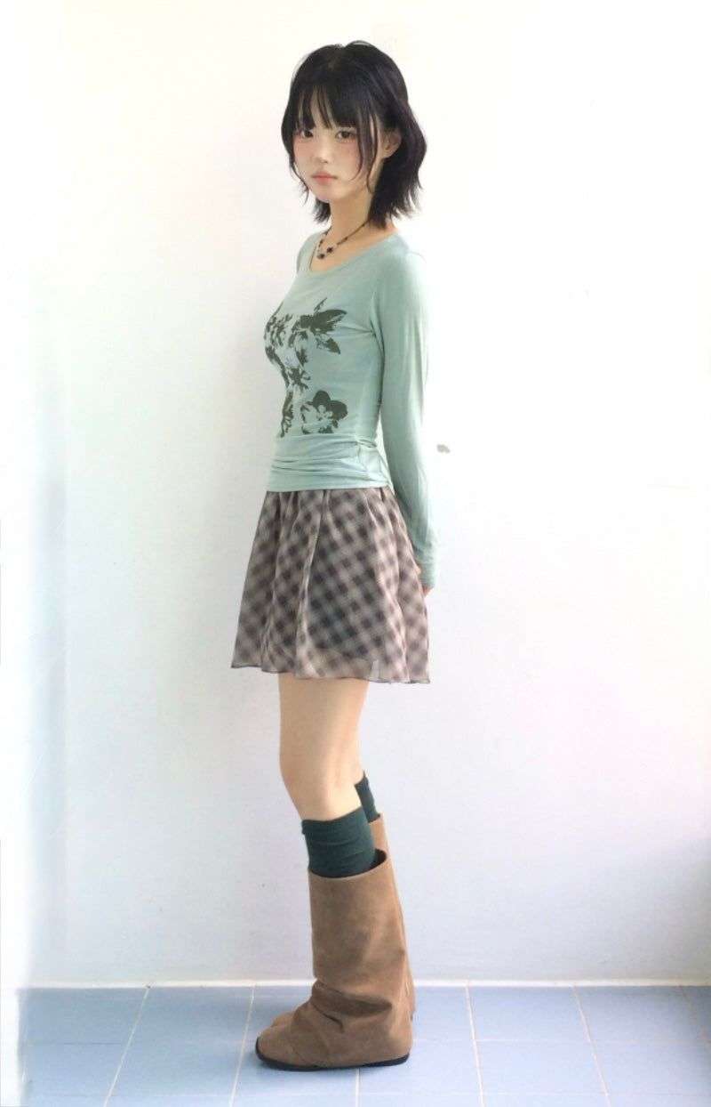 Blooming Check Chiffon Skirt