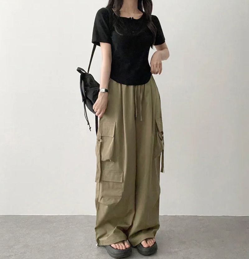 Send-banding two-pocket cargo wide pants