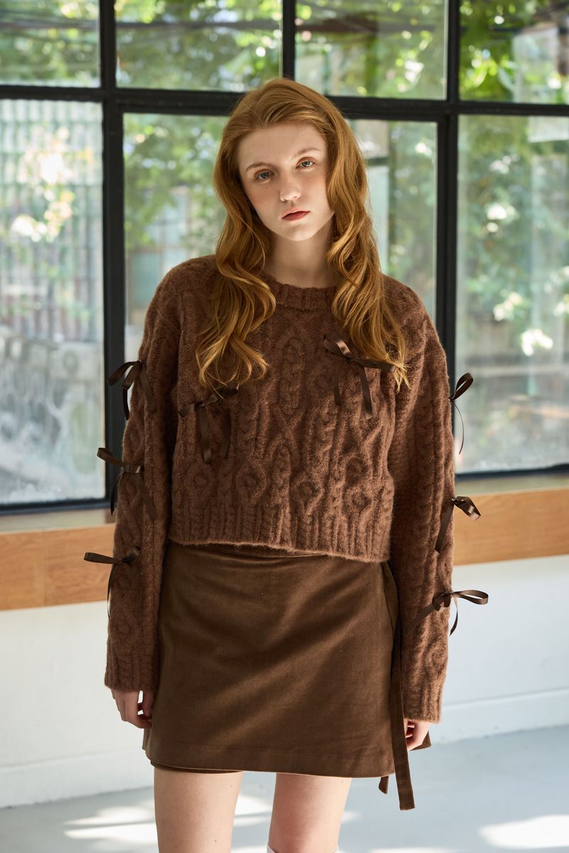 WHIMSICAL WOOL RIBBONE KNIT / BROWN