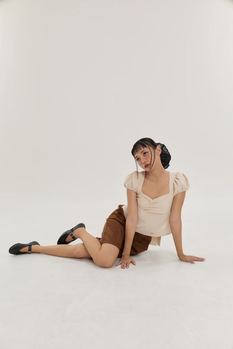 EVIE avery PUFFED SLEEVE TOP CREAM