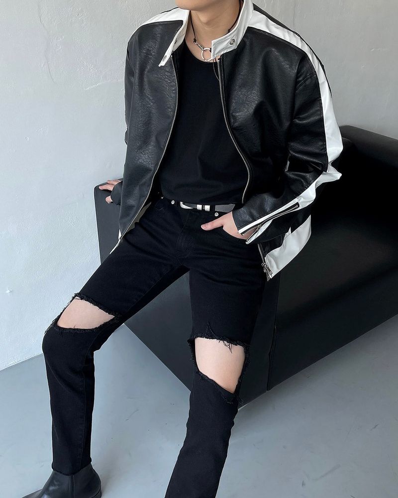 ENOC Glossy Biker Leather Jacket (2 colors)