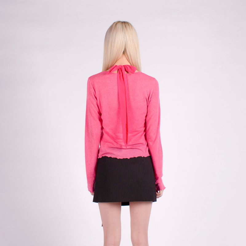 WAVE EDGE ROUND NECK BASIC TENCEL TOP / PINK