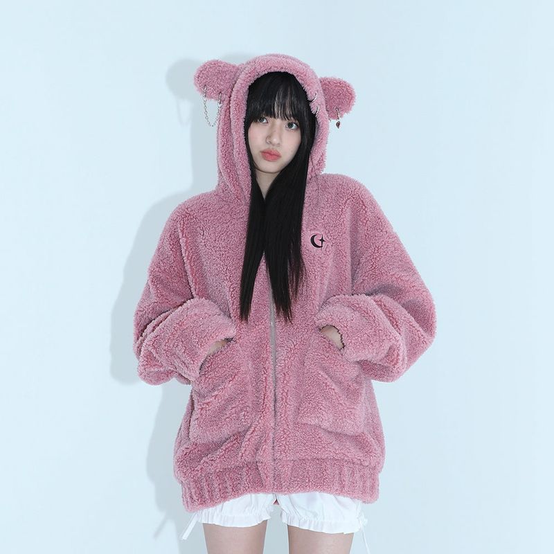 CLUT STUDIO（クラットスタジオ）の「0 2 punk bear fleece jacket - PINK（Jackets/Outerwear）」