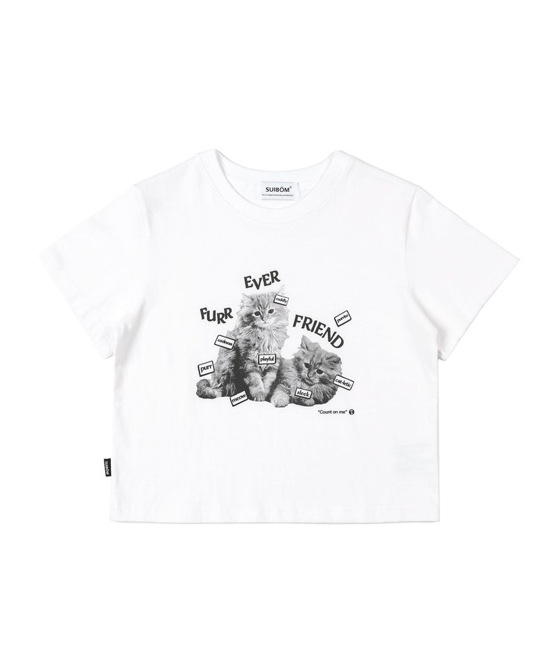 FURR EVER FRIEND Crop T-Shirt in Off White