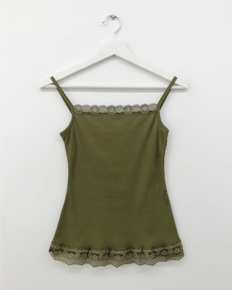 Drop ribbed lace sleeveless top (7color) 