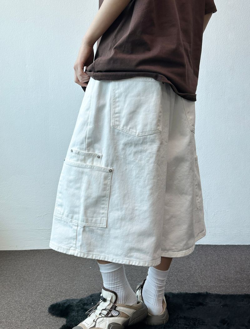 Double Ring Cargo Rivet Cotton Bermuda Shorts 3color
