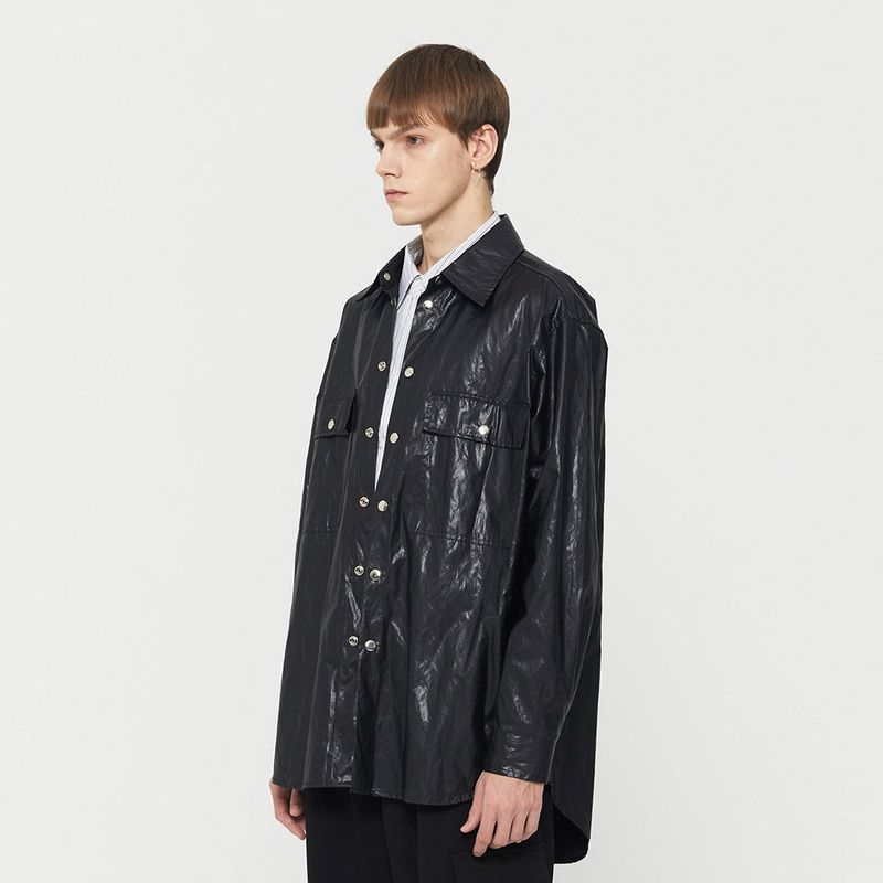 Oversized Fake Leather Shirt Black