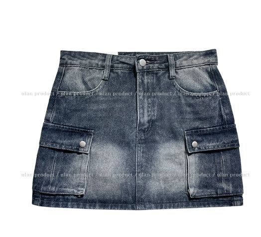Yoni cargo denim mini skirt