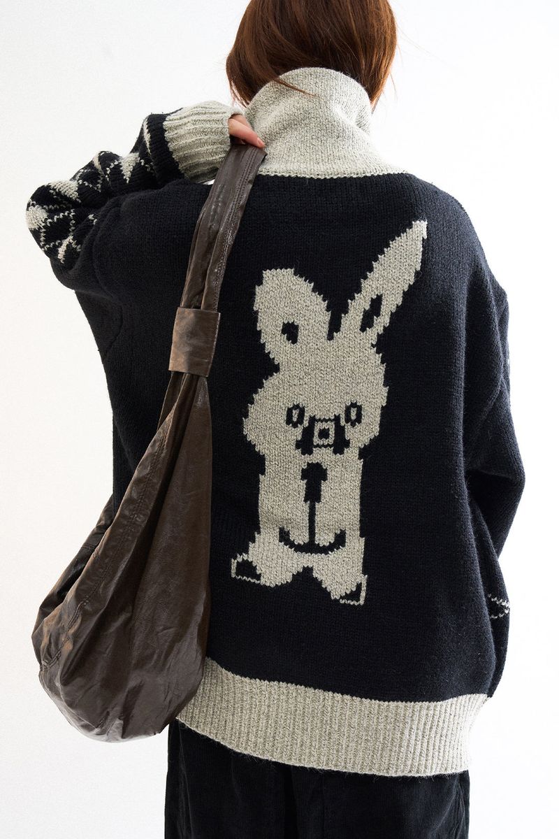 Rabbit knit zip-up sweater