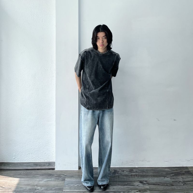 Retro Charcoal Paneled Wide Tee