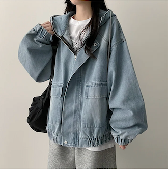 Delt Boxy Fit Two-Way Denim Hooded Jumper