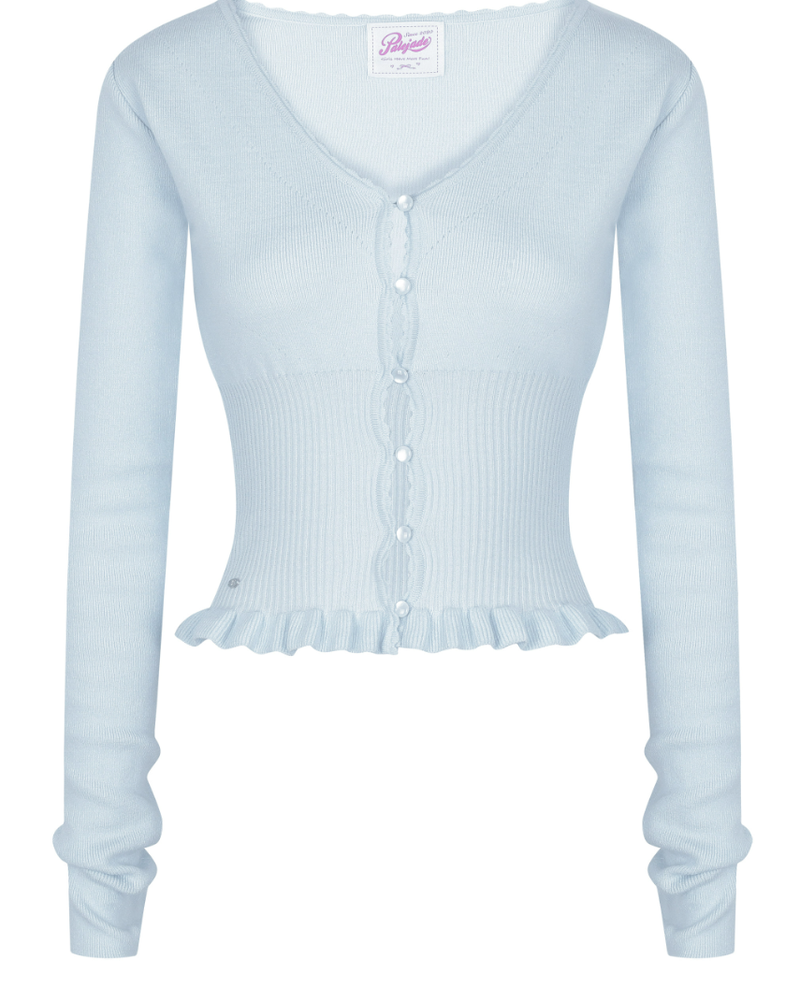 Pearl Button Frill Knit Cardi