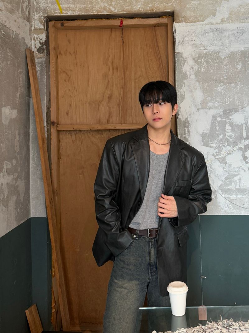 Equal two button leather blazer