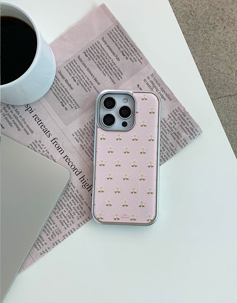 [MADE]プチフローラルピンク シルバーエポキシ バンパー iPhoneケース