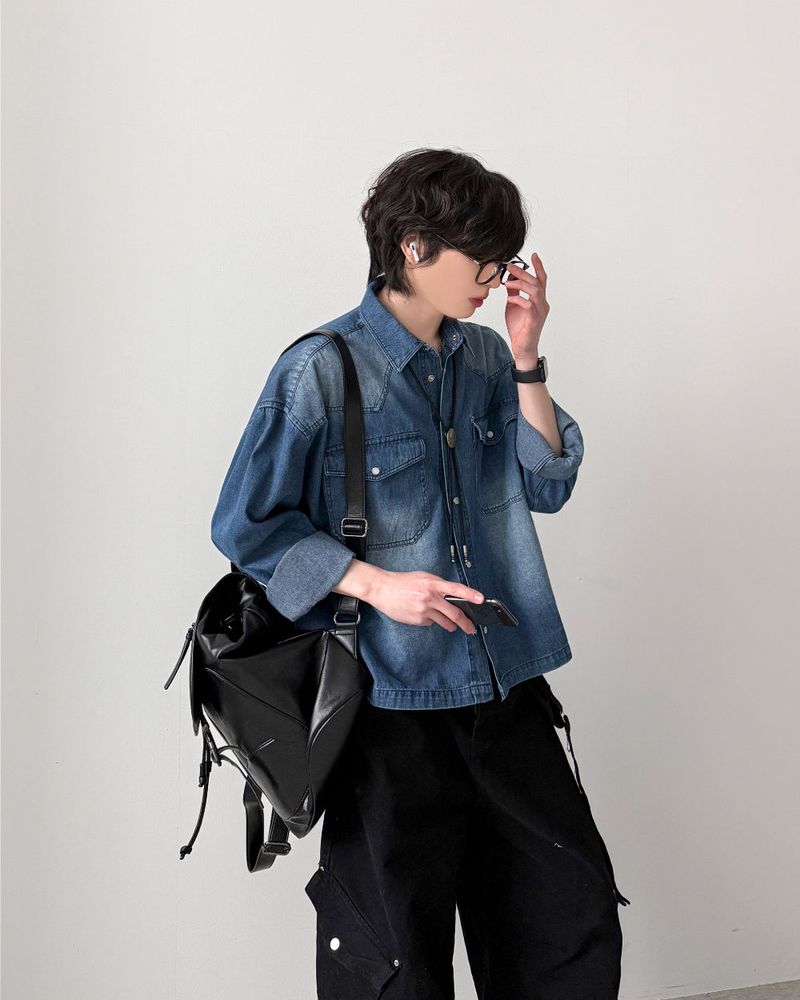 YOURNUS（ユアナス）の「Reston Crop Denim Shirt（Tops）」