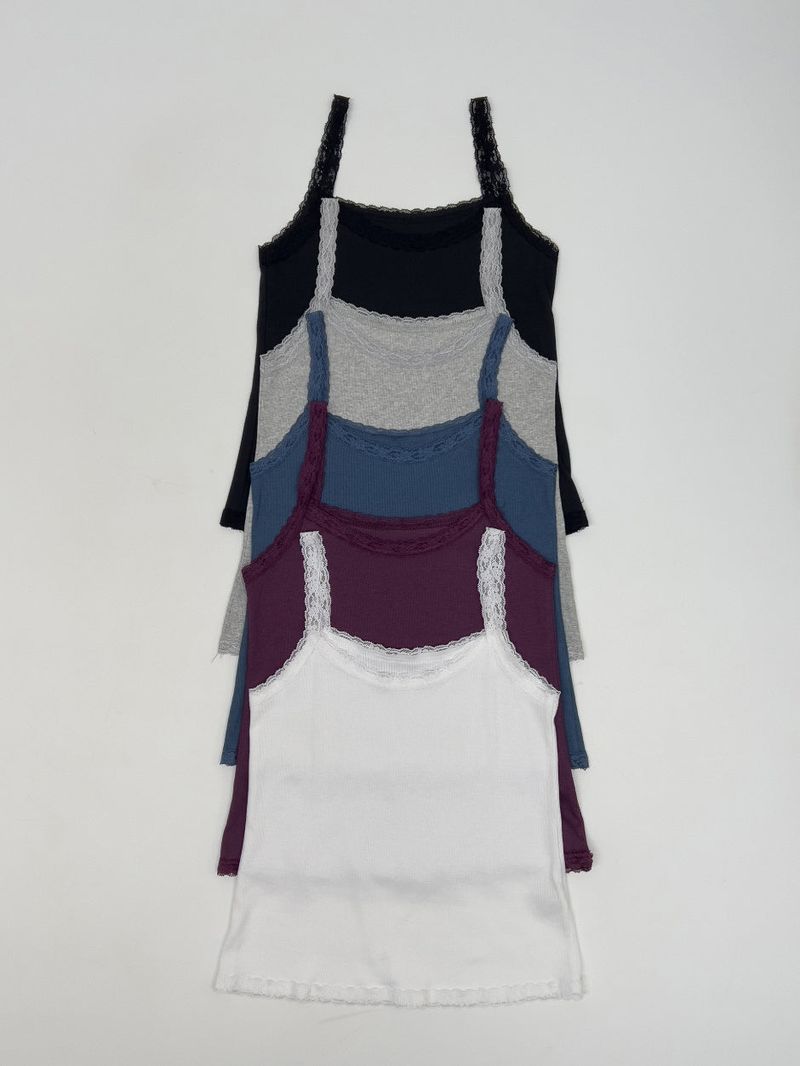 Lace Ribbed Square Sleeveless