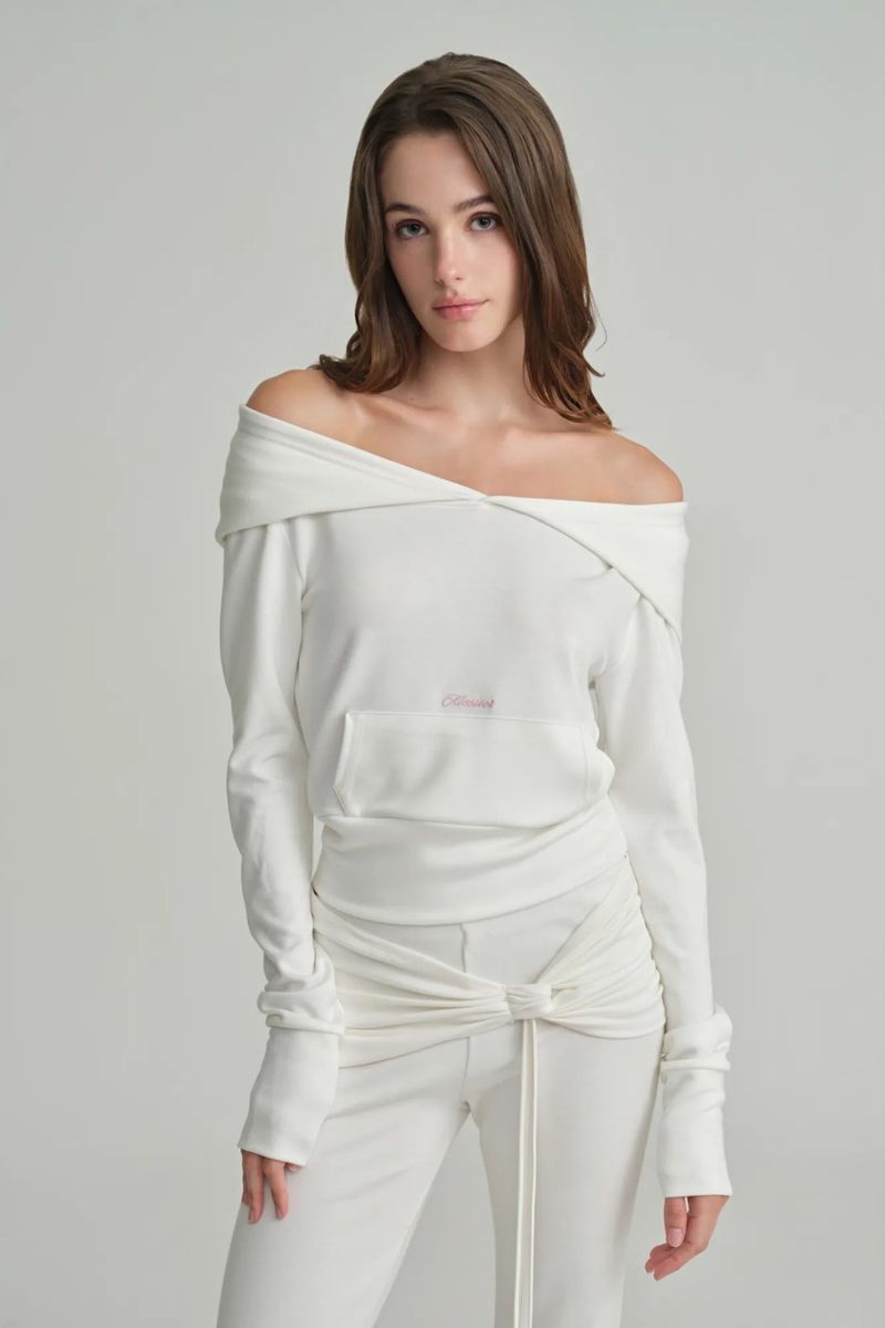 Cupcake off-shoulder hooded top, Ivory