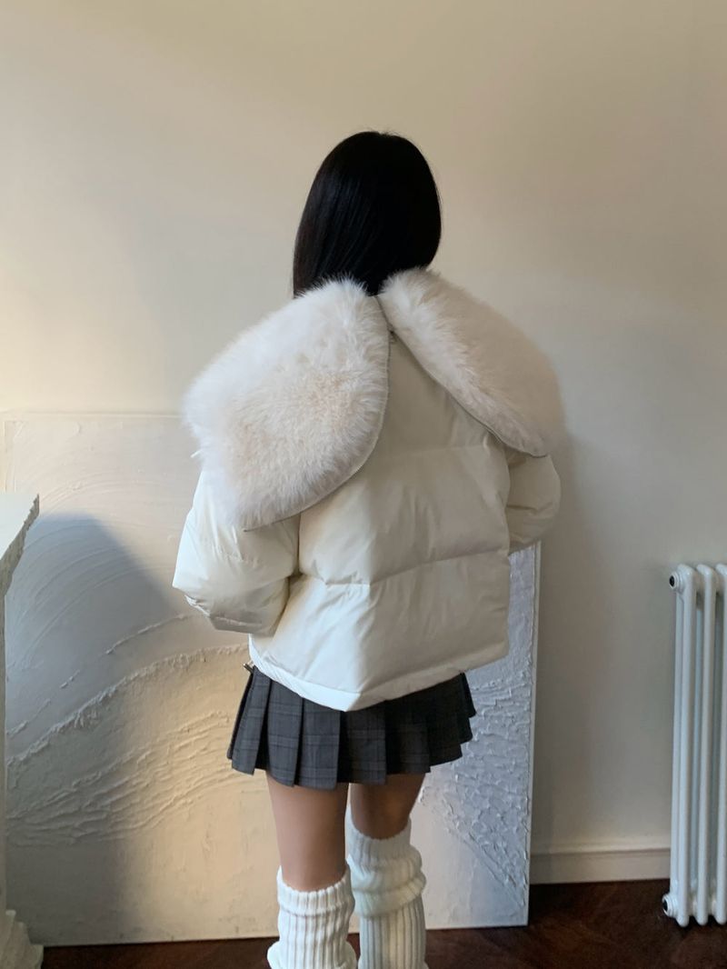 Ice Bloom Fur-Collar Duck Down Short Puffer