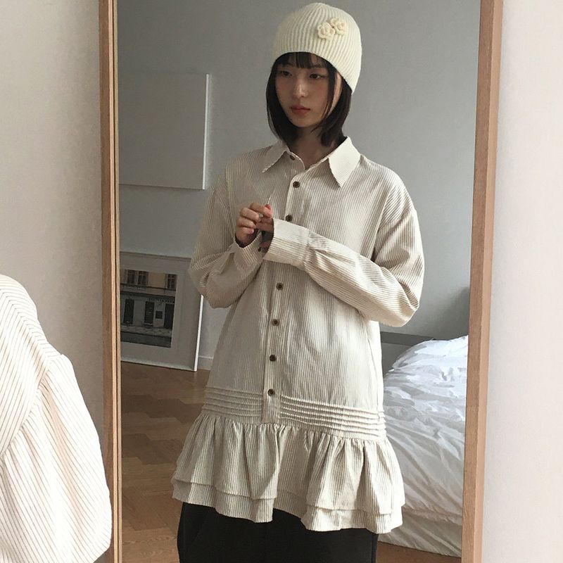 Namo frill Layered Stripe Shirt Dress