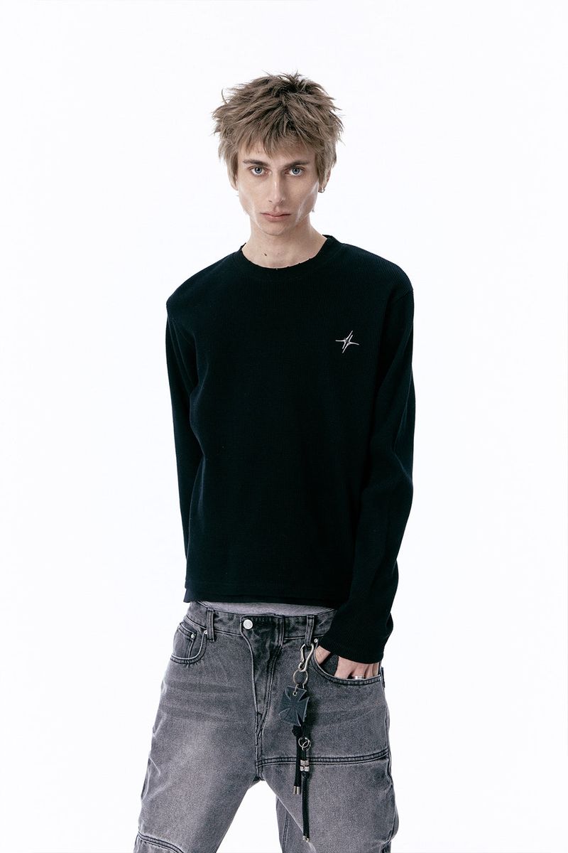 ETCE（イーティーシーイー）の「SIGNATURE LOGO WAFFLE L/S TEE (BLACK)（Tops）」