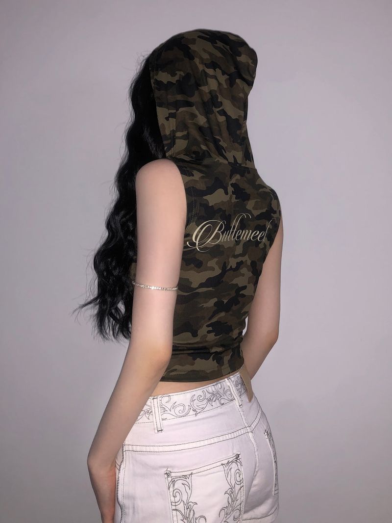Camo pattern Sleeveless Hoodie