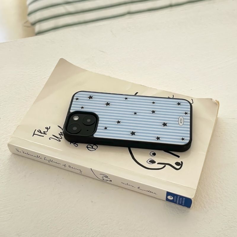stripe star glossy glass bumper case (blue)