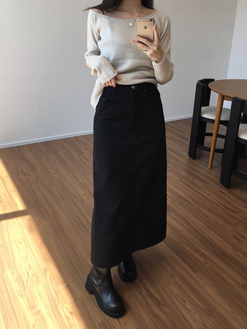 dust denim long skirt (2 colors)