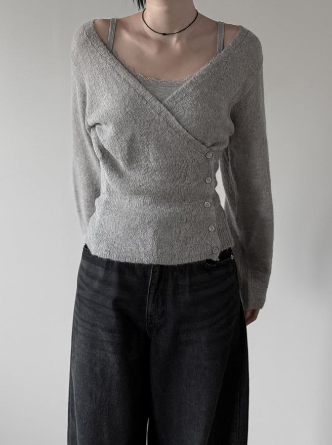 Colin V-neck Wrap Button Wool Knit