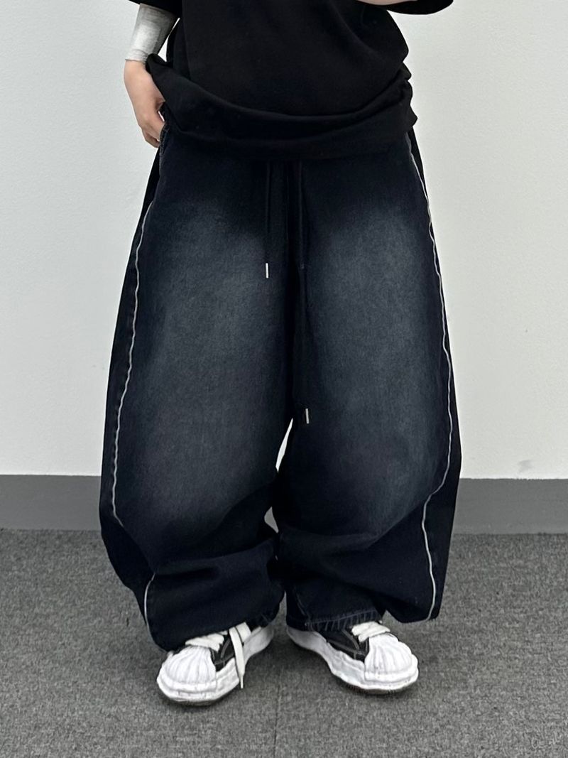 denim piping balloon pants