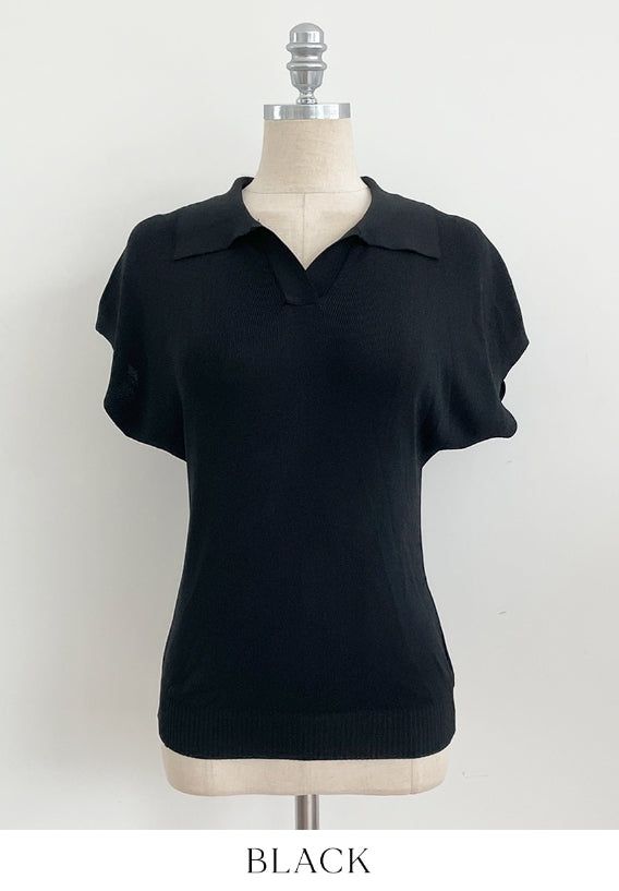 Zendua Open Collar Neck Short Sleeve Knit