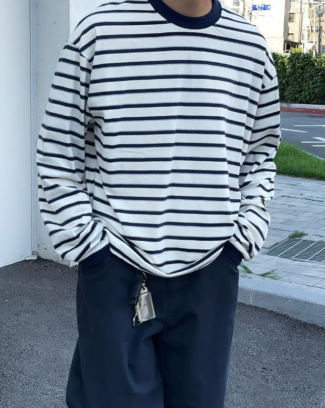 modernif（モダニフ）の「Vehicle Stripe Overfit Long Sleeve T-Shirt（Tops）」