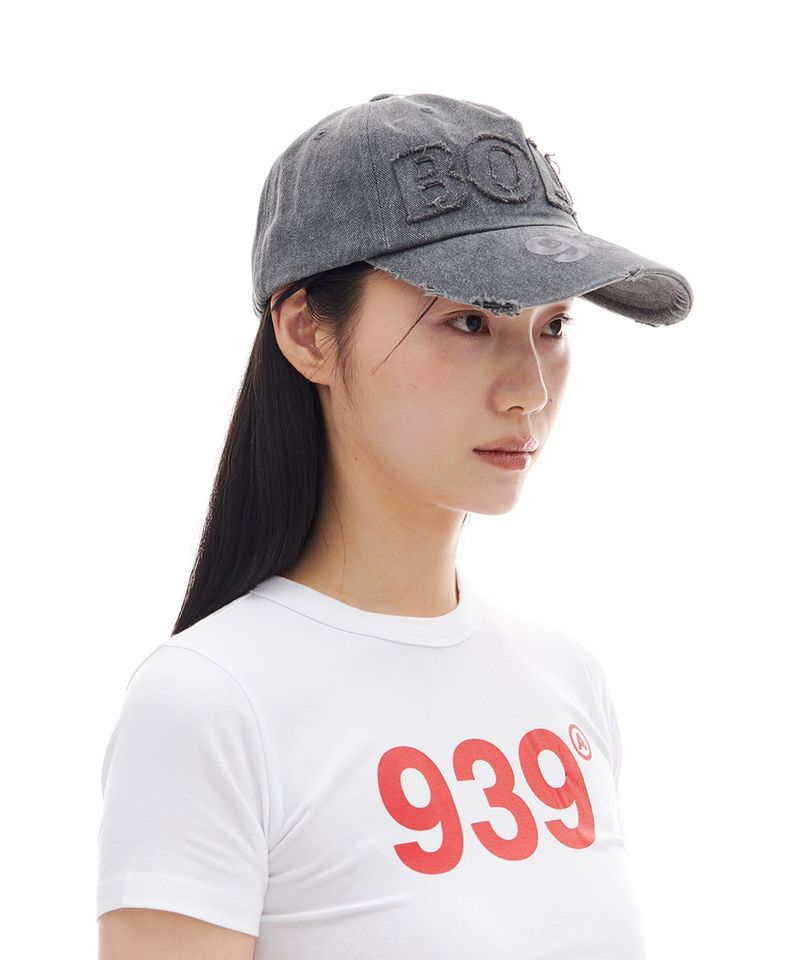 BOLD APPLIQUE DENIM 5-PANEL CAP (CHARCOAL)