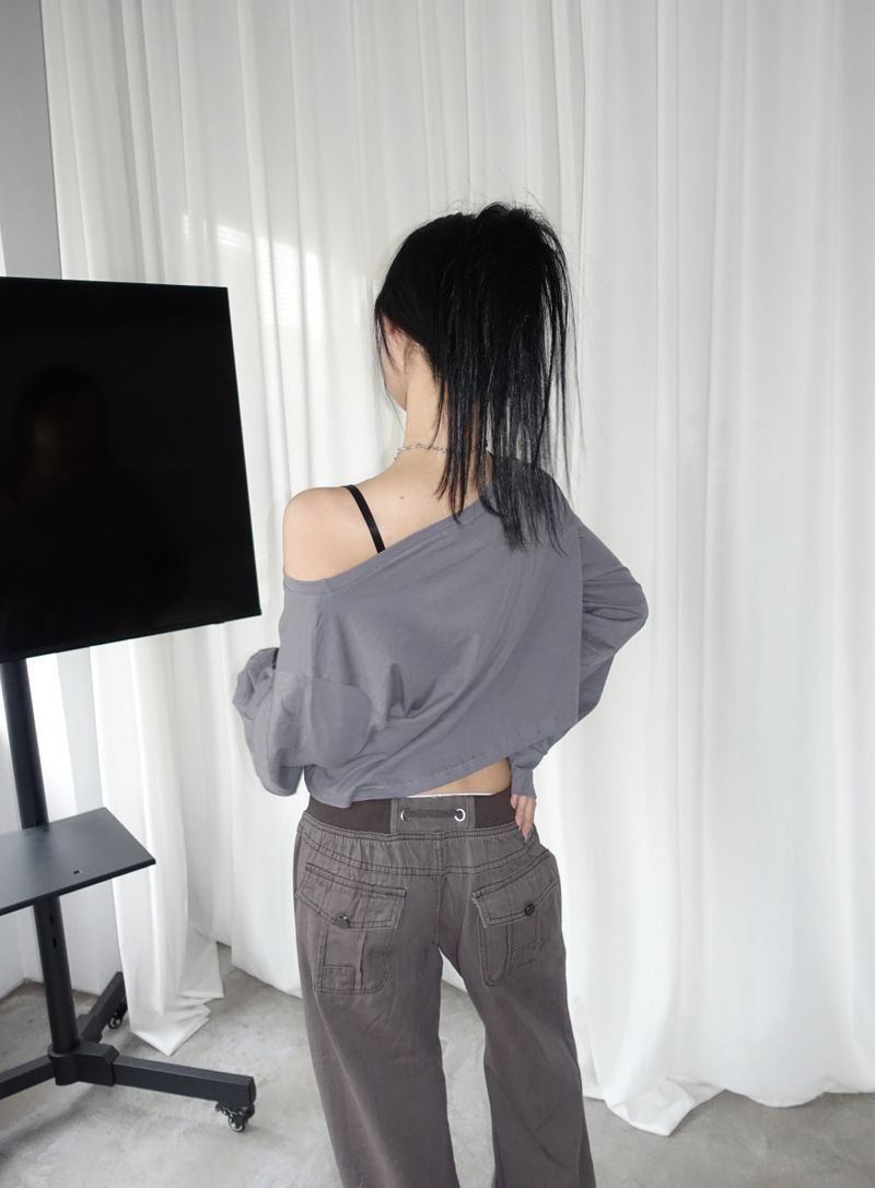 wave one shoulder crop T